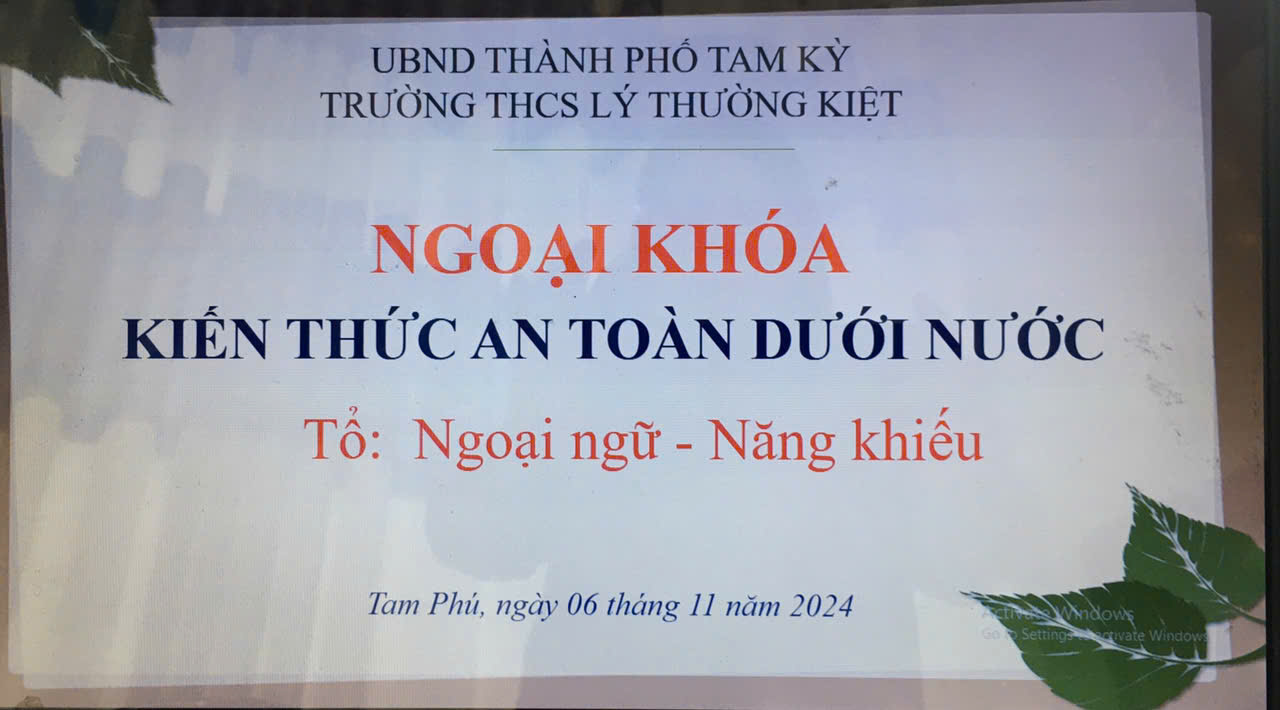 NGOẠI KHOÁ - "KIẾN THỨC AN TOÀN DƯỚI NƯỚC"